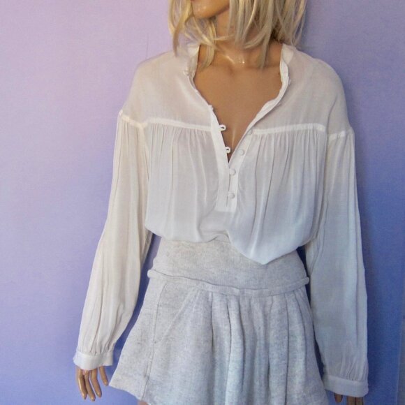 IRIS SETLAKWE White Bamboo Rayon Pleated Poet Tunic Blouse TOP FLOWING - Picture 7 of 9